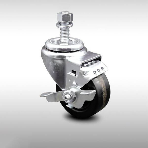 3.5 Inch SS Phenolic Wheel Swivel 12mm Threaded Stem Caster with Brake SCC